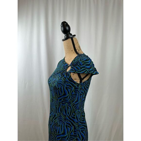 Michael Kors Women’s Blue Unlined Pullover O-Ring Detail Printed Short Sleeve As - Picture 3 of 10